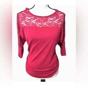 A.Byer Red Long Sleeve Shirt Size S Y2K Lace  Women’s Holiday Casual Plain Top